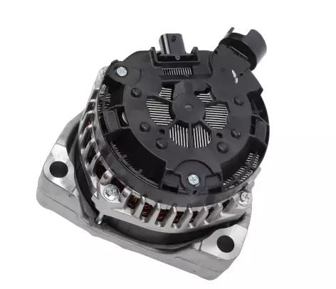 A new Genuine GM 220Amp alternator for Chevrolet Silverado 1500 (2019+), featuring a metal body with wiring and connectors.