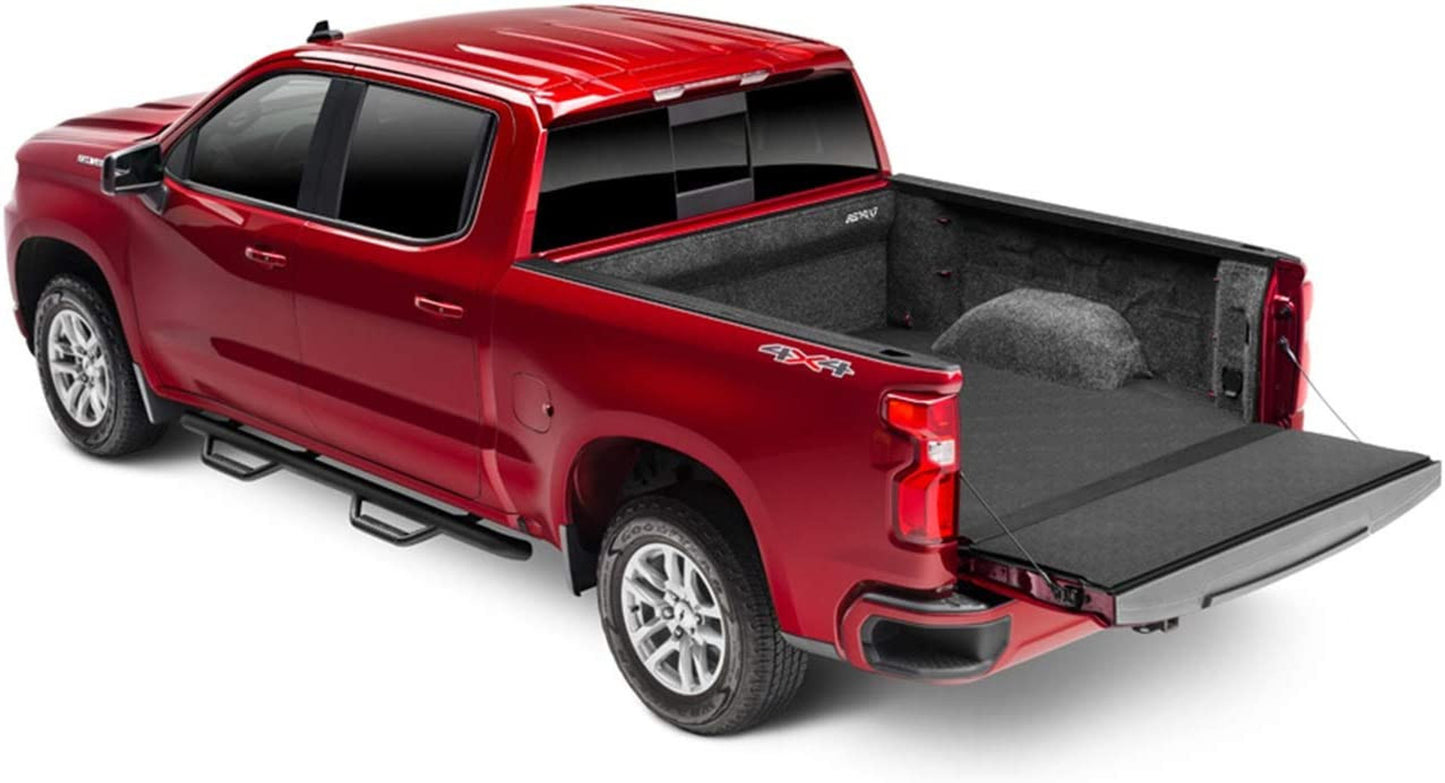 Red pickup truck with an open bed on a white background with Bedrug