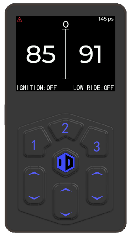 Digital display with numerical readings and control buttons on a black background  Boss Air Onboard Air