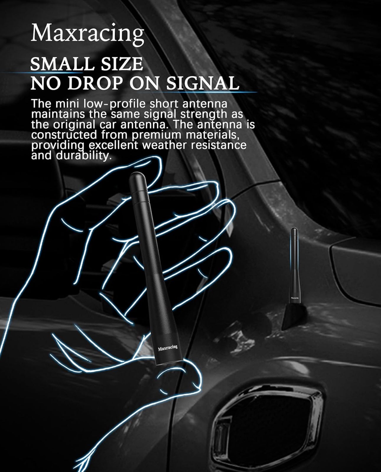 A Maxracing short antenna for Chevrolet Silverado 1500