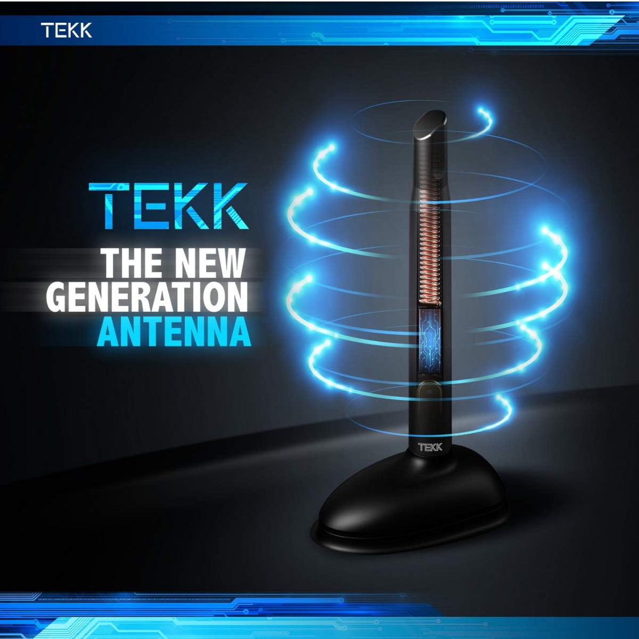 The image shows a black Tekk brand antenna with a modern design, describing it as the 'NEW GENERATION ANTENNA' with a 4.8 inch size, suitable for Chevrolet Silverado 1500 models from 2007 to 2025.