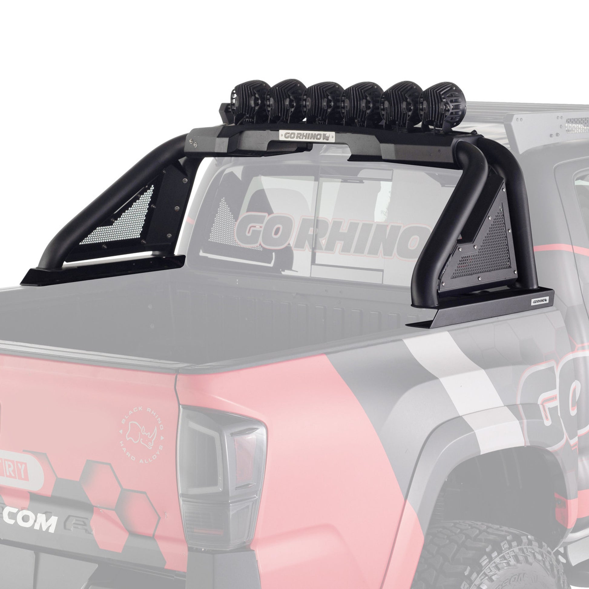 Go Rhino roof rack system on a vehicle with clear background
