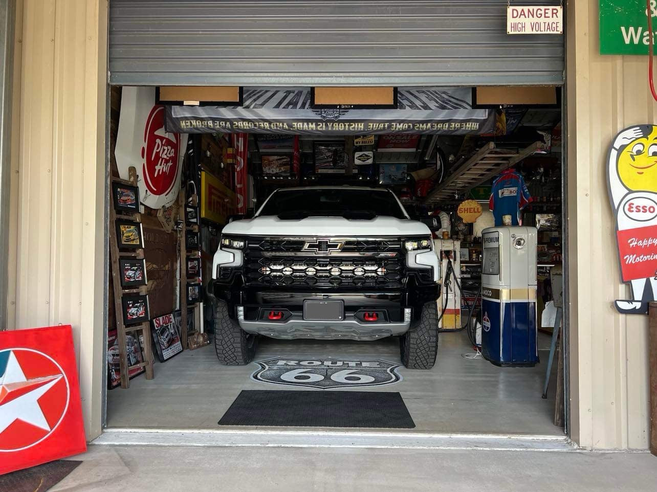 White Silverado ZR2 with behind Grill light Bar