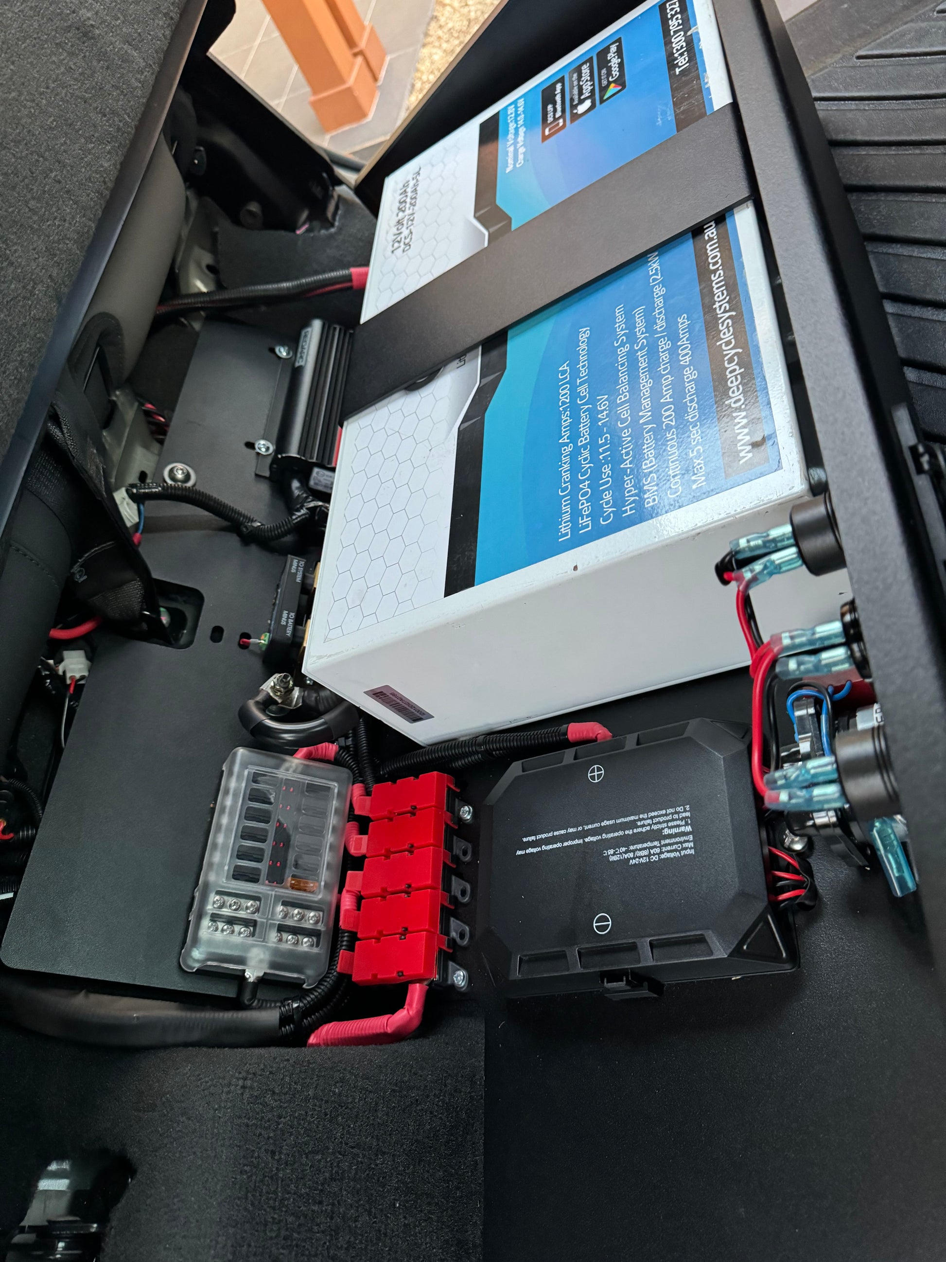 Complete Vehicle Designs under seat storage unit in Chevrolet Silverado 2019+ with DCS 200ah Slim Lithium Battery