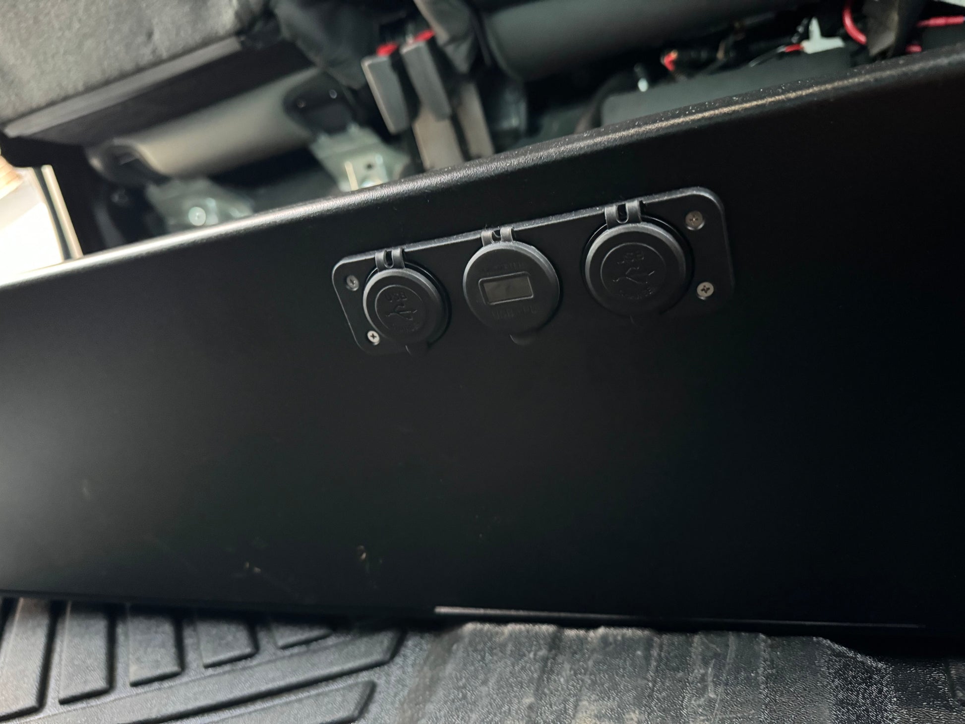 Complete Vehicle Designs under seat storage unit in Chevrolet Silverado 2019+ with 3Way USB outlet