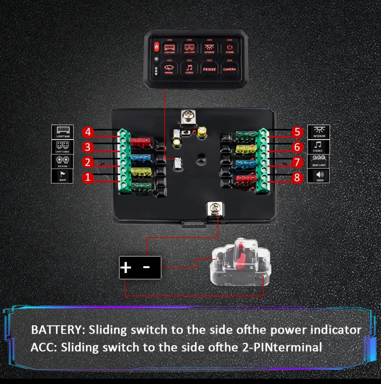 8 Gang Touch Screen LED Switch Panel with Bluetooth - 11 RGB Patterns