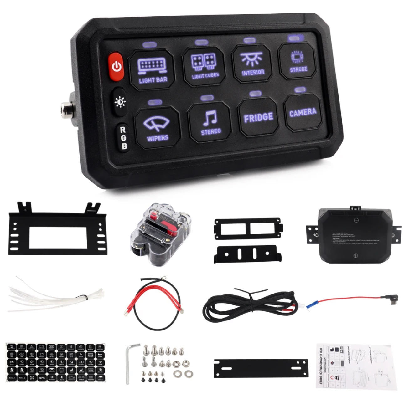 8 Gang Touch Screen LED Switch Panel with Bluetooth - 11 RGB Patterns