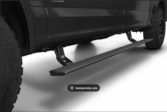 AMP research Running Board Electric Step on Black SUV