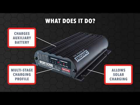 RedArc BCDC1250D in-vehicle dual battery charger kit with components laid out next to the packaging box