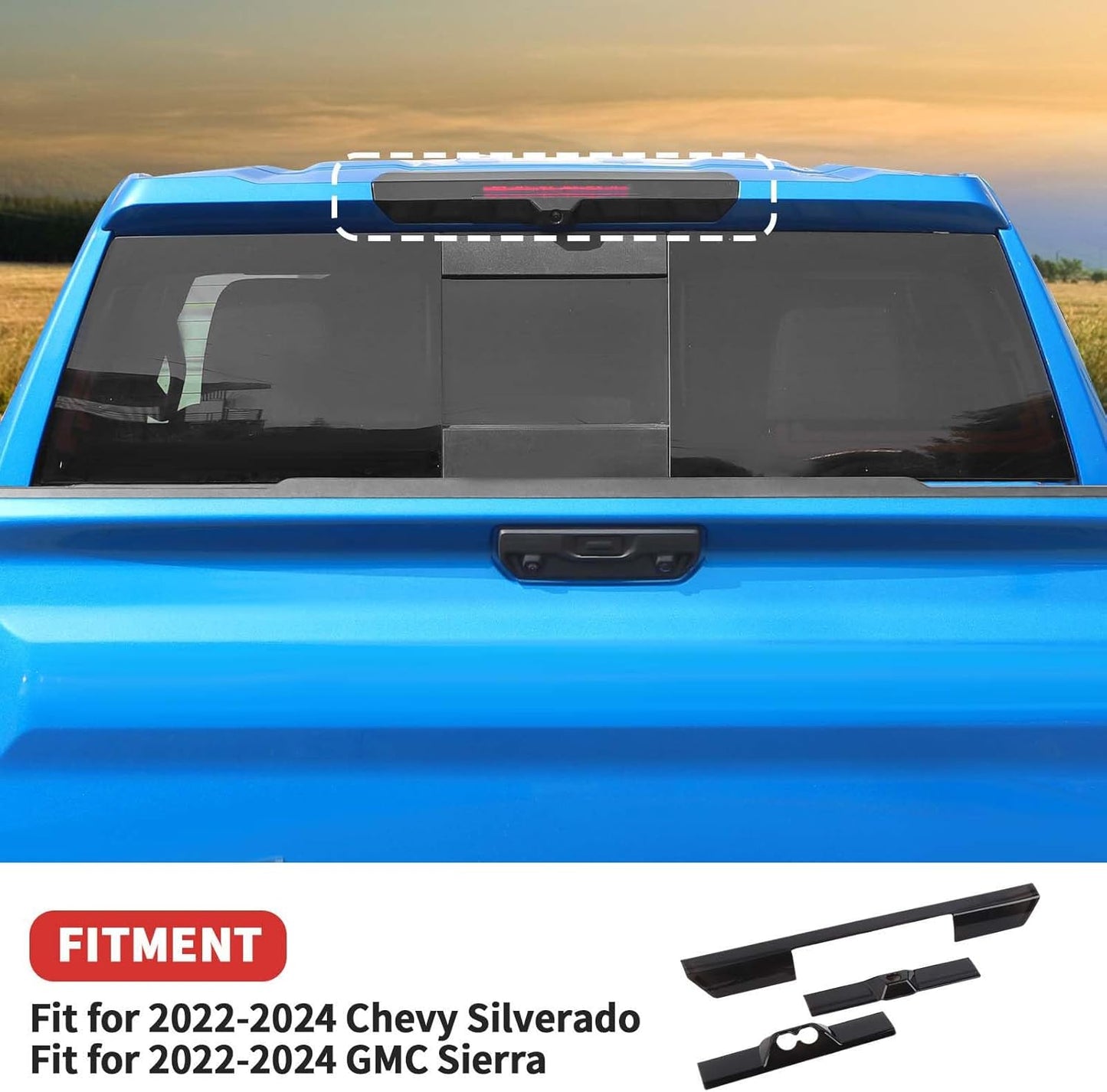 Chevrolet Silverado 2022+ Third Brake Light Taillight Cover Kit 3Pcs - Smoked Black