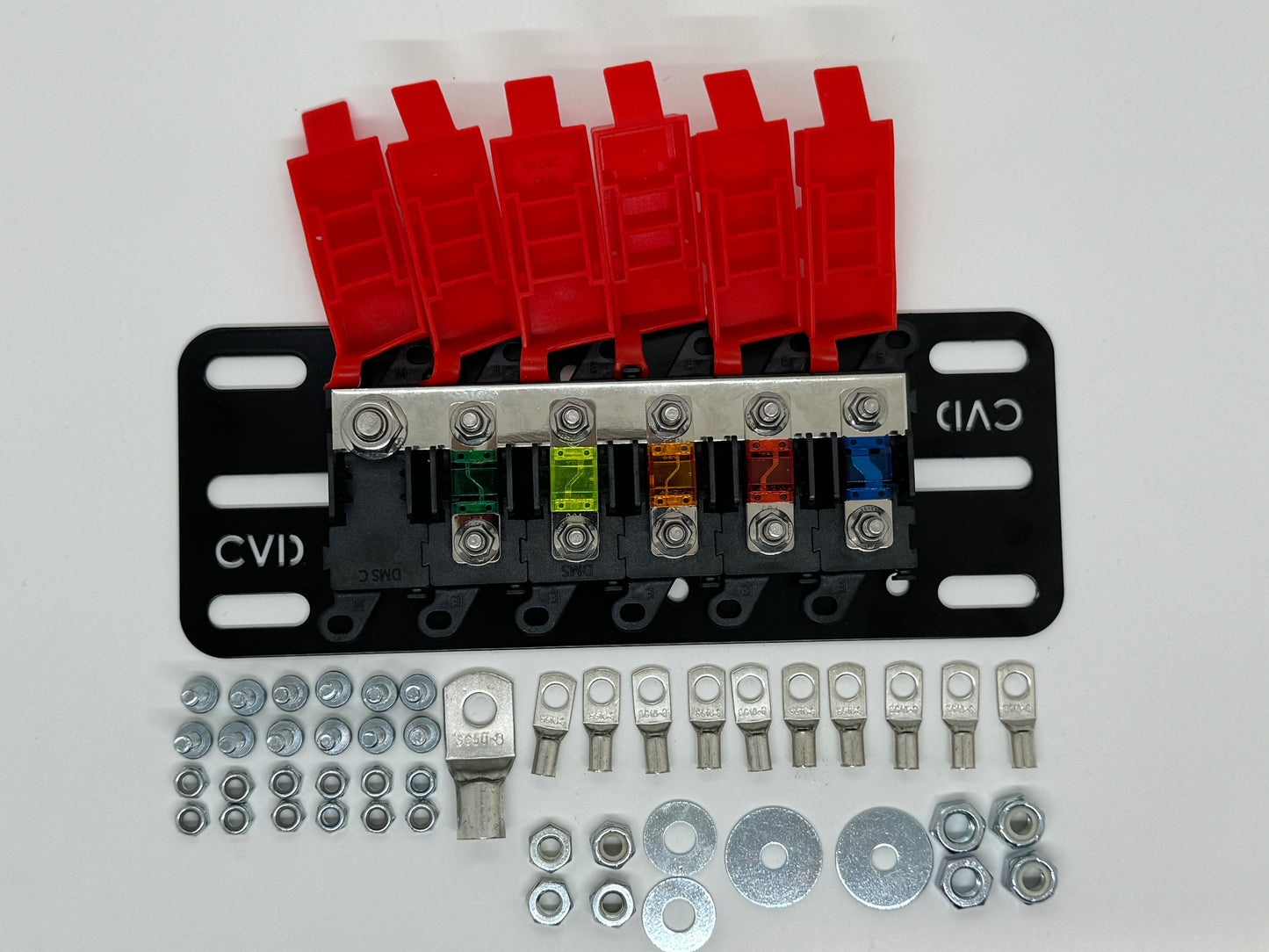 6 Way - Midi Fuse Holder Offset Battery Plate Kits with Busbar