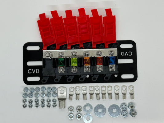 6 Way - Midi Fuse Holder Offset Battery Plate Kits with Busbar