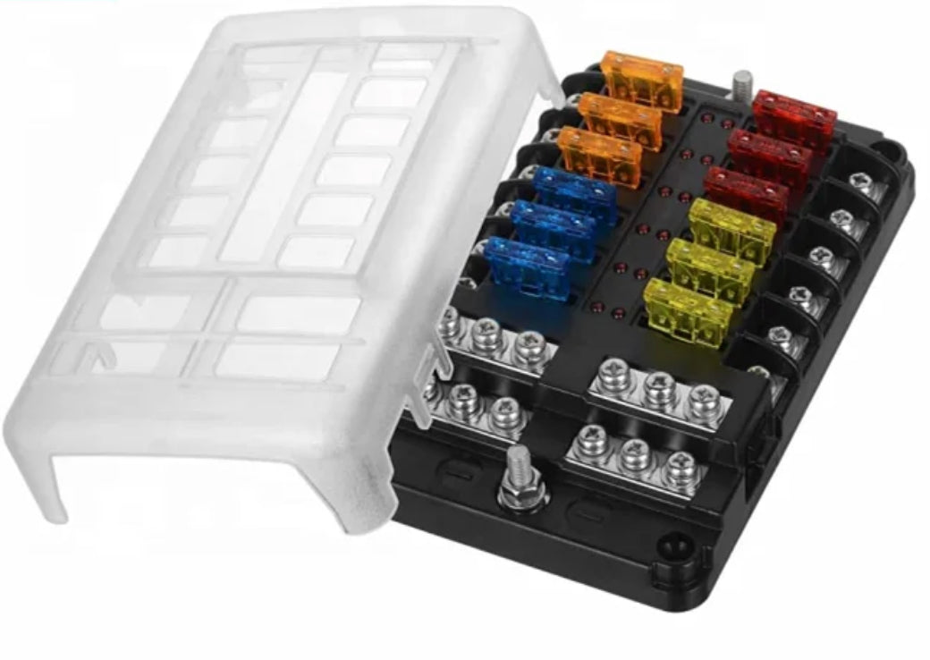 12 Blade Fuse Box with Red LED Indication & Earth Busbar