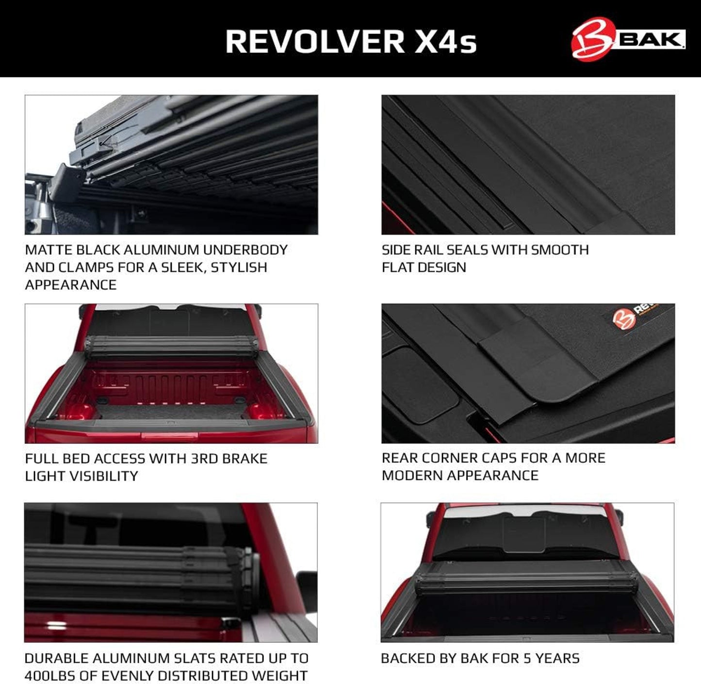 BAK Revolver X4s Hard Rolling Truck Bed Tonneau Cover w/ T-Slot Rails