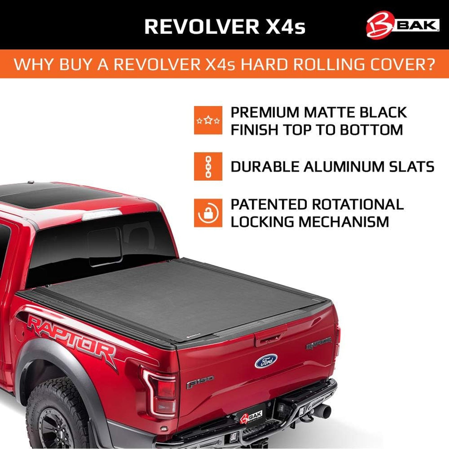 BAK Revolver X4s Hard Rolling Truck Bed Tonneau Cover w/ T-Slot Rails
