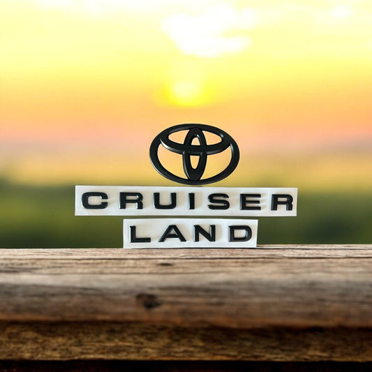Toyota logo with 'Cruiser Land' text against a sunset background