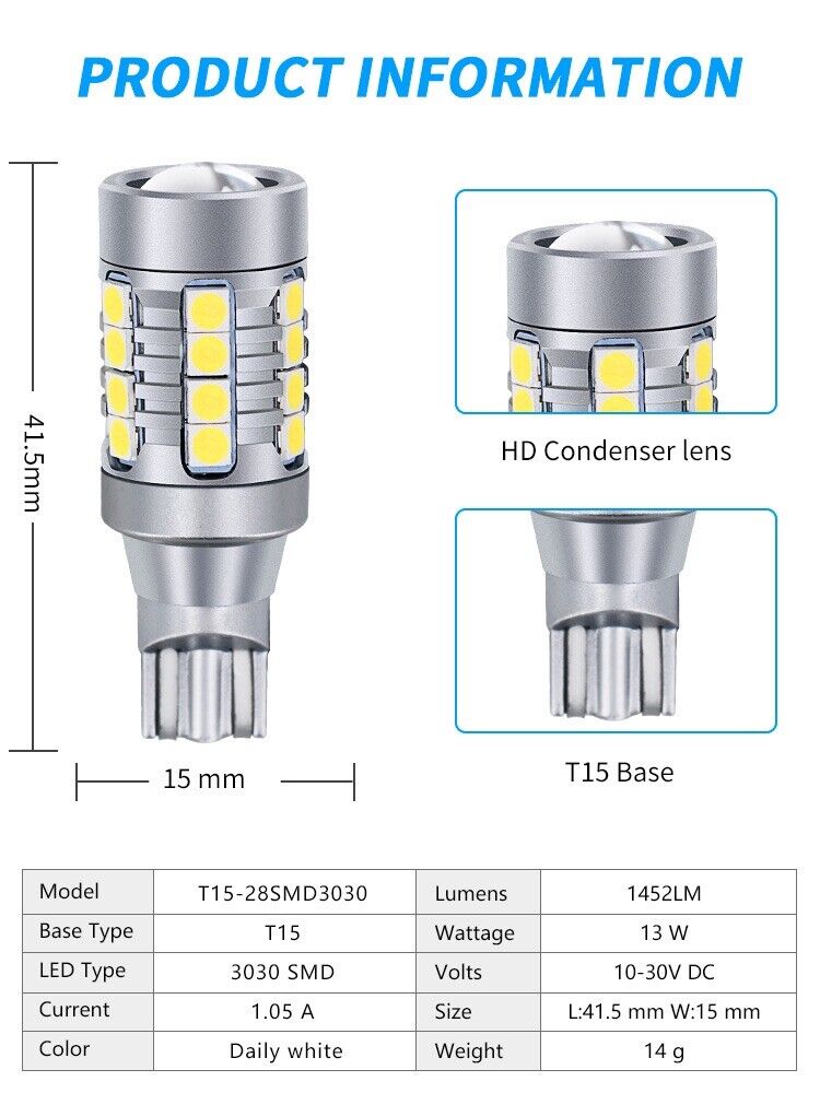 Super Bright LED Reverse Signal T15 T16 White