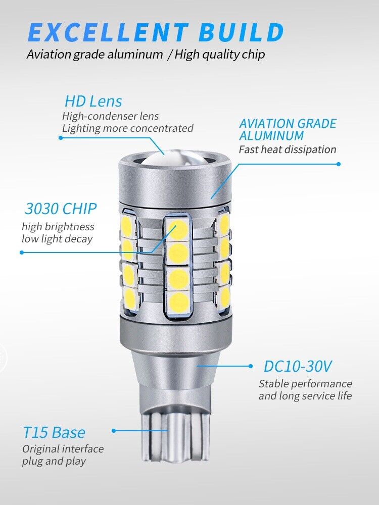 Super Bright LED Reverse Signal T15 T16 White